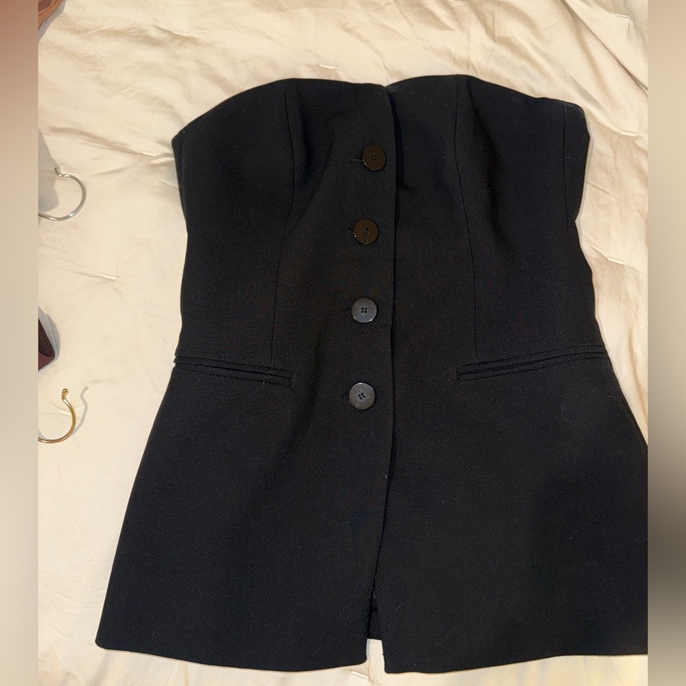 Zara Black Strapless Dress with Button Detail